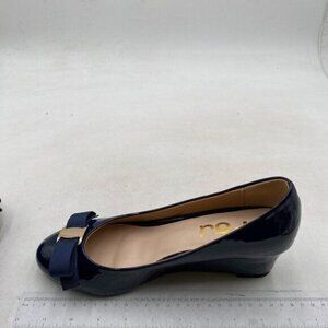 FSJ Women Round Toe Wedge Heels Pumps Closed Toe Solid Slip On Mid Heels Purple